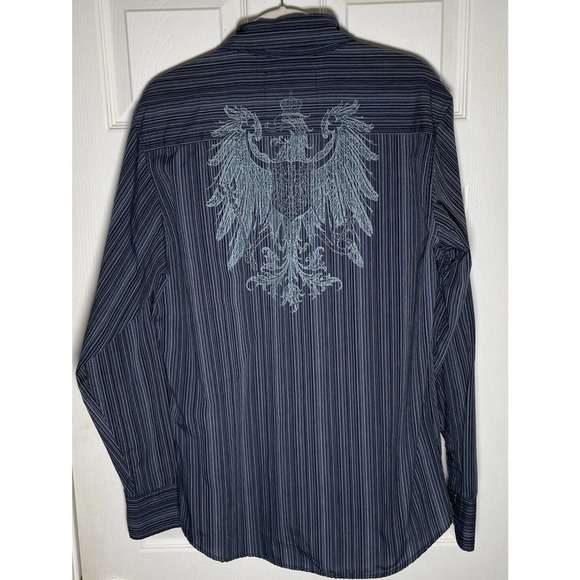 Level Ten Button Up Shirt Mens L Large Blue Stripe Long Sleeve Eagle Graphic - Picture 1 of 8
